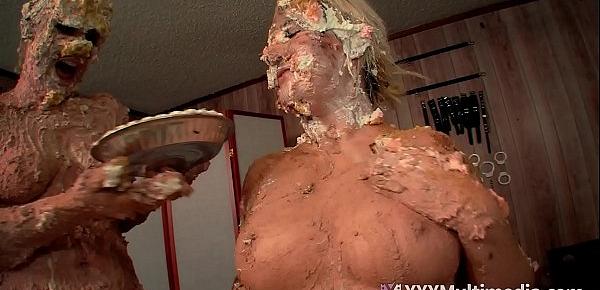  Wet and Messy Pie Fight Fifi Foxx and Whitney Morgan Have a sexy naked Pie Fight
